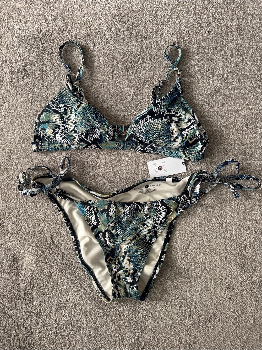Shade & Shore Teal Green Black Snake-Print Bikini